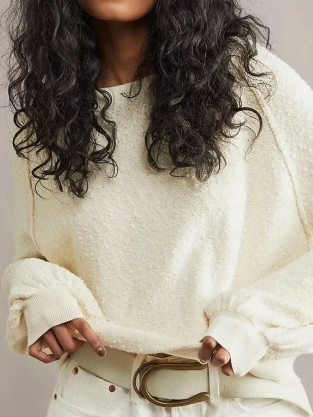 Free People ✨ Found My Friend Cream Bouclé Sweater